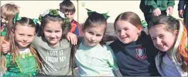  ?? (Pic: John Ahern) ?? ST. CATHERINE MEETS ST. PATRICK: Pupils from St. Catherine’s National School, Conna celebrated the country’s national feast day in some style on Wednesday.