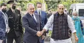  ?? — PTI ?? Defence minister Rajnath Singh with his Russian counterpar­t, Sergey Shoigu, at Sushma Swaraj Bhavan in New Delhi on Monday.