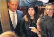  ?? MAKE THE ROAD ACTION VIA THE ASSOCIATED PRESS ?? Republican Sen. Jeff Flake is confronted by Ana Maria Archila, pointing, on Capitol Hill on Friday.