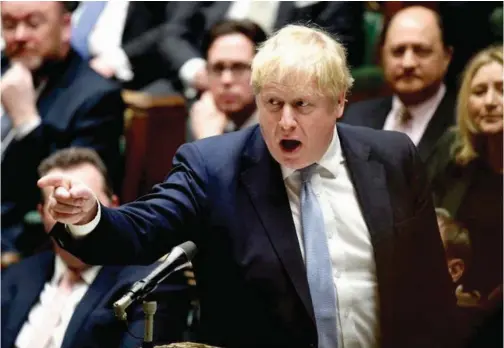  ?? File/reuters ?? Former British Prime Minister Boris Johnson makes a statement on Sue Gray’s report regarding the alleged Downing Street parties during COVID-19 lockdown, in the House of Commons in London, Britain.