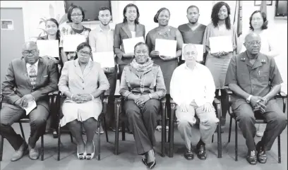  ??  ?? Seated from right are: Permanent Secretary within the Ministry of Education, Vibert Welch; Cuban Ambassador to Guyana, Narciso R. A. Socorro; Minister of Education, Nicolette Henry; Permanent Secretary within the Ministry of Public Health, Colette...