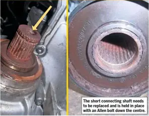  ??  ?? The short connecting shaft needs to be replaced and is held in place with an Allen bolt down the centre.