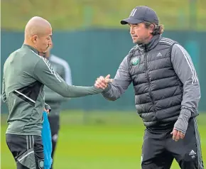  ?? ?? Daizen Maeda with Harry Kewell during a Celtic training session