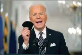  ??  ?? President Joe Biden speaks about the COVID-19 pandemic during a prime-time address from the East Room of the White House on Thursday in Washington. (AP Photo/Andrew Harnik)