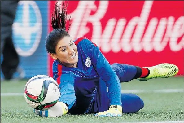  ?? — THE CANADIAN PRESS ?? While Team USA has been struggling to score, goalkeeper Hope Solo and their defence have put together three consecutiv­e shutouts and a 333-minute scoreless streak. Next game for the team is tonight in Ottawa, when they face China.