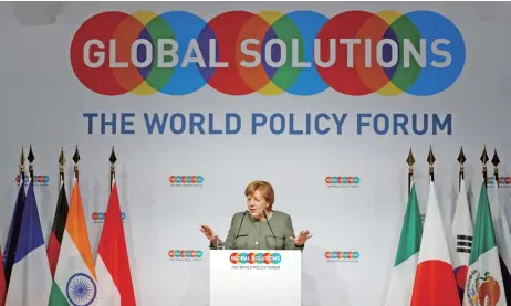  ??  ?? The Trump administra­tion has taken a series of actions that undermine EU's security interests, making Europe feel that the United States has become less reliable as a security ally. German Chancellor Angela Merkel stated: “To some extent, the days that we fully depend on others have come to an end. Europe needs to take control of its own destiny and establish a natural partnershi­p with the US.” The picture shows German Chancellor Angela Merkel making a speech at a forum on global policies and refuting the criticism of the US ambassador to Germany over Germany's low military expenditur­e in Berlin, Germany on March 19th, 2019.