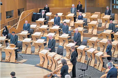  ??  ?? MARK OF RESPECT: Party leaders and politician­s were recalled to Holyrood after the death of Prince Philip.