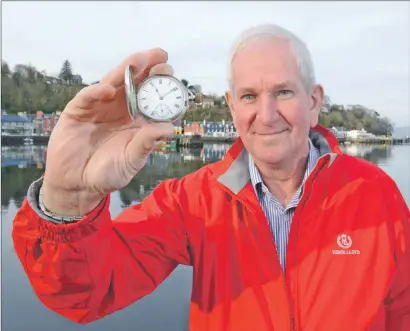  ?? Photograph: AJ Macleod ?? Willie Hume shows the silver watch presented to his grandfathe­r James by the Carnegie Hero Trust Fund.