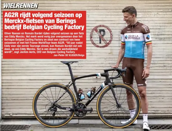  ?? FOTO RR ?? Oliver Naesen van AG2R bij een prototype van de nieuwe ploegfiets.