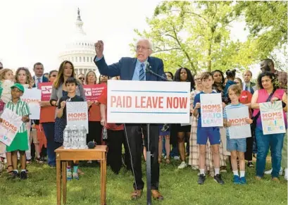  ?? AP ?? U.S. Sen. Bernie Sanders, I-Vermont, speaks at a paid family and medical leave news conference on May 17 in Washington, D.C.