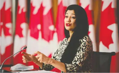  ?? SEAN KILPATRICK / THE CANADIAN PRESS ?? Dr. Supriya Sharma, chief medical adviser at Health Canada, speaks about vaccines Friday in Ottawa.