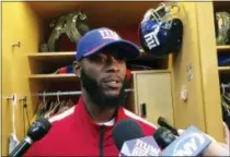  ?? TOM CANAVAN — THE ASSOCIATED PRESS ?? Giants cornerback Dominique Rodgers-Cromartie speaks with reporters in the locker room Wednesday in East Rutherford, N.J.