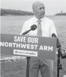  ?? RYAN TAPLIN • THE CHRONICLE HERALD ?? Andy Fillmore speaks at a news conference about infilling the Northwest Arm on Friday.