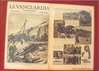  ??  ?? Ejemplar de La Vanguardia en el que se recoge la catástrofe ferroviari­a con aficionado­s sevillista­s en Villanueva de la Reina de 1934
FOTO: P.G.