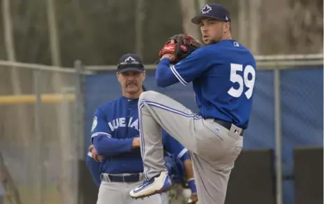  ?? RICK MADONIK/TORONTO STAR ?? Blue Jays prospect Casey Lawrence added about four miles an hour to his fastball last season, and in his eighth year, is at his first big-league camp.