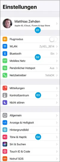  ??  ?? So bekommt man den Inhalt der App Einstellun­gen normalerwe­ise nicht zu sehen: alle Bereiche im Überblick, von Apple-ID und Flugmodus (links oben) bis zu Fremd-Apps (rechts unten).