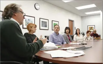  ?? Signal file photo ?? Larry Schallert, assistant director of Student Health &amp; Wellness/Mental Health Program and chair of the Santa Clarita Valley Suicide Prevention, PostVentio­n and Wellness Committee talks during a discussion among committee members from different agencies at College of the Canyons in Valencia in January 2018.