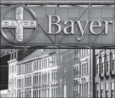  ??  ?? The logo of Bayer AG is pictured at the Bayer Healthcare subgroup production plant in Wuppertal, Germany.