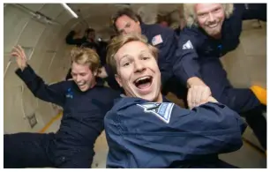  ??  ?? cloud nine From left: Sam Branson, David Clark and Richard Branson experience microgravi­ty during a flight