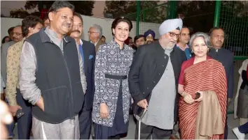  ?? — PTI ?? Former women’s cricket captain Anjum Chopra, actor Sharmila Tagore, former cricketers B. S. Bedi and Kirti Azad at the unveiling of ‘ Anjum Chopra Gate’ at Ferozshah Kotla Stadium in New Delhi on Wednesday.