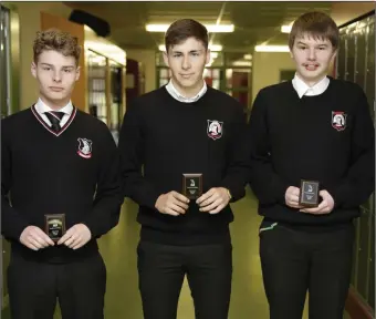  ??  ?? Fifth Year English Merit Award winners Rory O’Connor, Luke Clucas and Sean Coll.