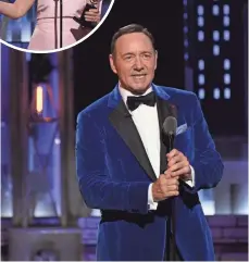  ??  ?? Kevin Spacey hosts the 71st Tony Awards, a role in which he took on a variety of personae throughout the night.