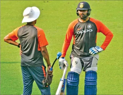  ?? IANS ?? Indian team’s stand-in captain Rohit Sharma during a net session as Kohli-less India will look to avenge its last defeat.