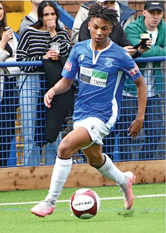  ?? ?? Leek Town’s Ammar Dyer attacking Kidsgrove on Monday. Picture by Luke Reynolds