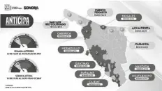  ?? FOTO CORTESÍA ?? MAPA DE RIESGO epidemioló­gico para Sonora, a un punto de que la entidad ascienda a alto riesgo. San Luis R.C. está a dos puntos de arribar también a esa fase, según la Secretaría de Salud de Sonora.