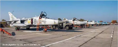  ??  ?? On the flightline: Su-24s, Su-27s and MiG-29s