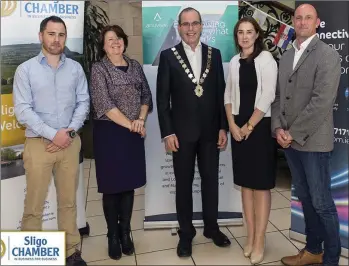  ??  ?? Ross Palmer CEO anuview, Mary Harty Network Manager Sligo Chamber Skillnet, Des Faul President Sligo Chamber of Commerce, Lorraine Gribbons MD Fastcom and Daniel Browne Commercial Director Ocean Media.