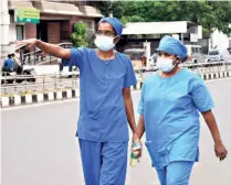  ??  ?? NURSES attached to the Omandurar government hospital in Chennai taking a break on July 16. Over 1,500 government and private nurses are involved in the fight against COVID-19 in Chennai.