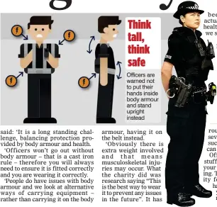  ??  ?? Think tall, think safe Officers are warned not to put their hands inside body armour and stand upright instead