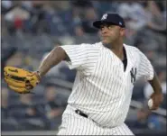  ?? BILL KOSTROUN — ASSOCIATED PRESS FILE ?? Yankees’ CC Sabathia pitches against the White Sox at Yankee Stadium last August.