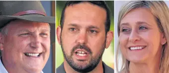 ?? LONGMAN HOPEFULS: LNP candidate Trevor Ruthenberg, One Nation candidate Matthew Stephen and Labor candidate Susan Lamb. Photos: AAP ??