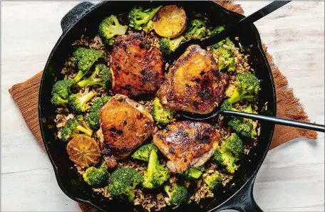  ?? LAURA CHASE DE FORMIGNY FOR THE WASHINGTON POST ?? Chipotle Mayo Brick Chicken is a complete and clever meal in a pan.