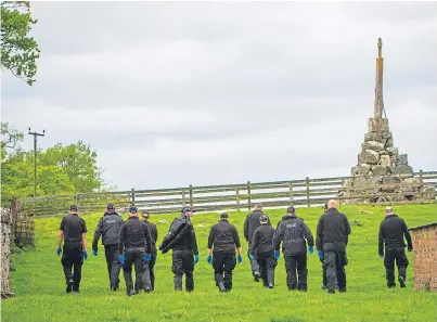  ?? Picture: Steven MacDougall. ?? Police seen during the exhaustive search of the land near the B8062 where the body of Annalise Johnstone, below, was discovered.