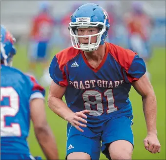  ?? DANA JENSEN/THE DAY ?? Coast Guard Academy co-captain Cody Bain (81) is part of a talented returning group of receivers. He led the Bears with 55 receptions in 2016 and averaged 12.1 yards per catch.