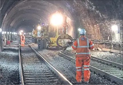  ??  ?? ON TRACK: Work begins on the Winchburgh tunnel, near Linlithgow, which has been closed as part of a £750m Glasgow-Edinburgh electrific­ation project.
