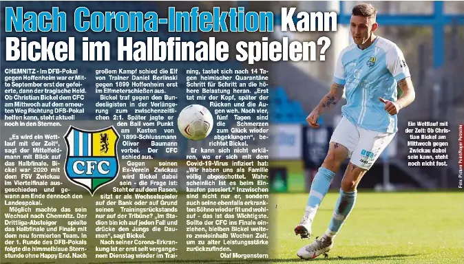  ??  ?? Ein Wettlauf mit der Zeit: Ob Christian Bickel am Mittwoch gegen Zwickau dabei sein kann, steht noch nicht fest.