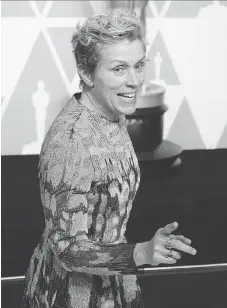  ?? WENN.COM ?? Actress Frances McDormand used her Oscar speech on Sunday night as a rallying cry for greater inclusion.