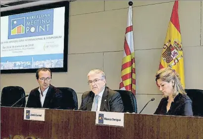  ?? CZFB ?? Fernando Conde, Jordi Cornet i Blanca Sorigué durant la presentaci­ó del BMP 2018