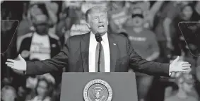  ?? [WIN MCNAMEE/AFP/GETTY IMAGES] ?? President Donald Trump speaks at a June campaign rally in Tulsa, Oklahoma, where two of Neil Young’s songs were played: “Rockin’ in the Free World” and “Devil’s Sidewalk.”