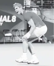  ?? CAMERON SPENCER Getty Images ?? Rafael Nadal of Spain celebrates winning match point during his semifinal match against Alex de Minaur.