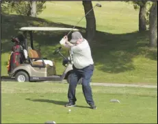  ?? JOHN SANDERS/Valley Press Sports Correspond­ent ?? TEEING OFF — Antelope Valley College President Ed Knudson tees off at the 18th Annual Marauder Athletics Golf Tournament at Rancho Vista Golf Course on Friday.