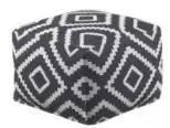  ??  ?? The Hailey pouf is covered in a bold geometric kilim material. Provided by Joss & Main