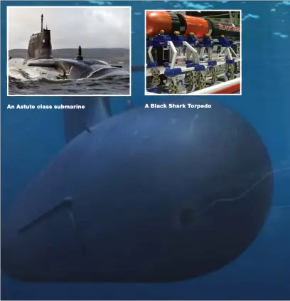  ??  ?? An Astute class submarine A Black Shark Torpedo