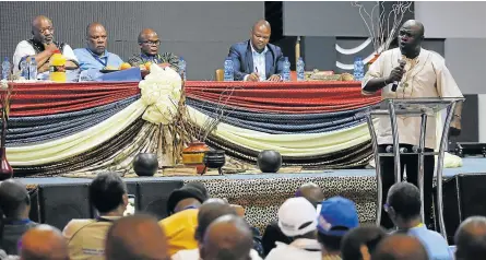  ?? Picture: BHONGO JACOB ?? RETHINKING MANHOOD: Historian and cultural activist Loyiso Nqevu addresses 500 men from the Eastern Cape on manhood at the Department of Education’s Men’s Conference at the Abbotsford Christian Centre on Thursday afternoon.