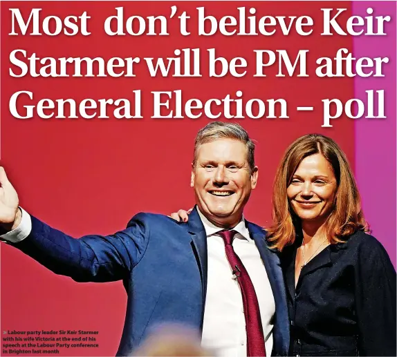  ?? ?? Labour party leader Sir Keir Starmer with his wife Victoria at the end of his speech at the Labour Party conference in Brighton last month