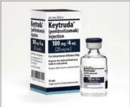  ?? MICHAEL LUND — MERCK VIA AP ?? Merck shows the drug Keytruda. Research released on Monday suggests that many more lung cancer patients may benefit from treatments that boost the immune system, which have scored some of their biggest wins until now in less common cancer types.